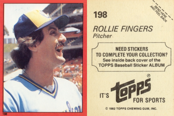 Card of the Day: 1982 Topps Stickers Rollie Fingers #198 - Brewers